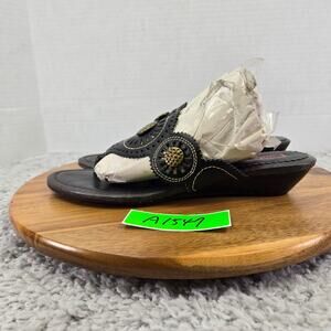 Pikolinos Women 39 Black Leather Thong Casual Lifestyle Mini Wedge Daily Sandals